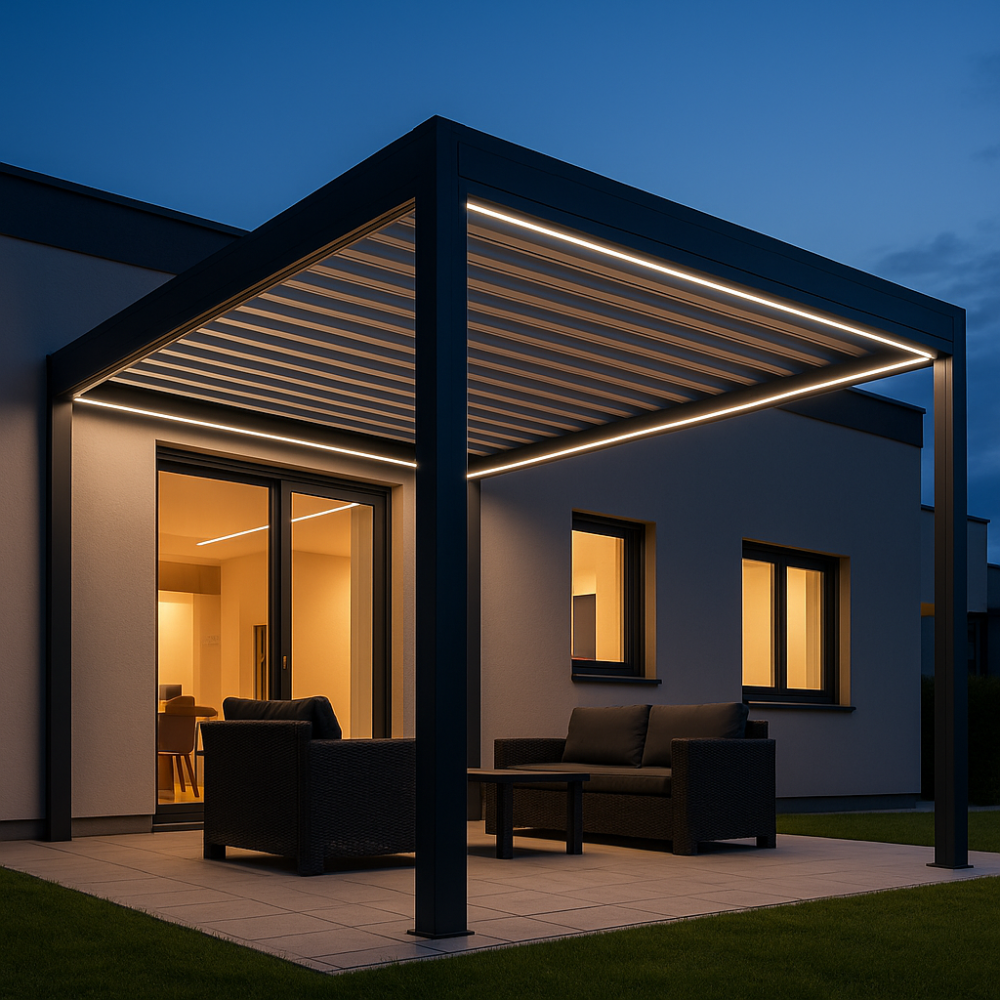 pergola osvetljena z led trakovi v alu profilu