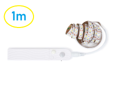 Komplet / Krmilnik + LED trak 1m 5V 60smd/m 3528 2,4W / IP20 / Toplo bela 3000K / PIR + dnevni/nočni senzor / 4x AAA ali microUSB