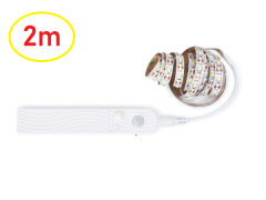 Komplet / Krmilnik + LED trak 2m 5V 60smd/m 3528 / 4,8W / IP20 / Toplo bela 3000K / PIR + dnevni/nočni senzor / 4x AAA ali microUSB
