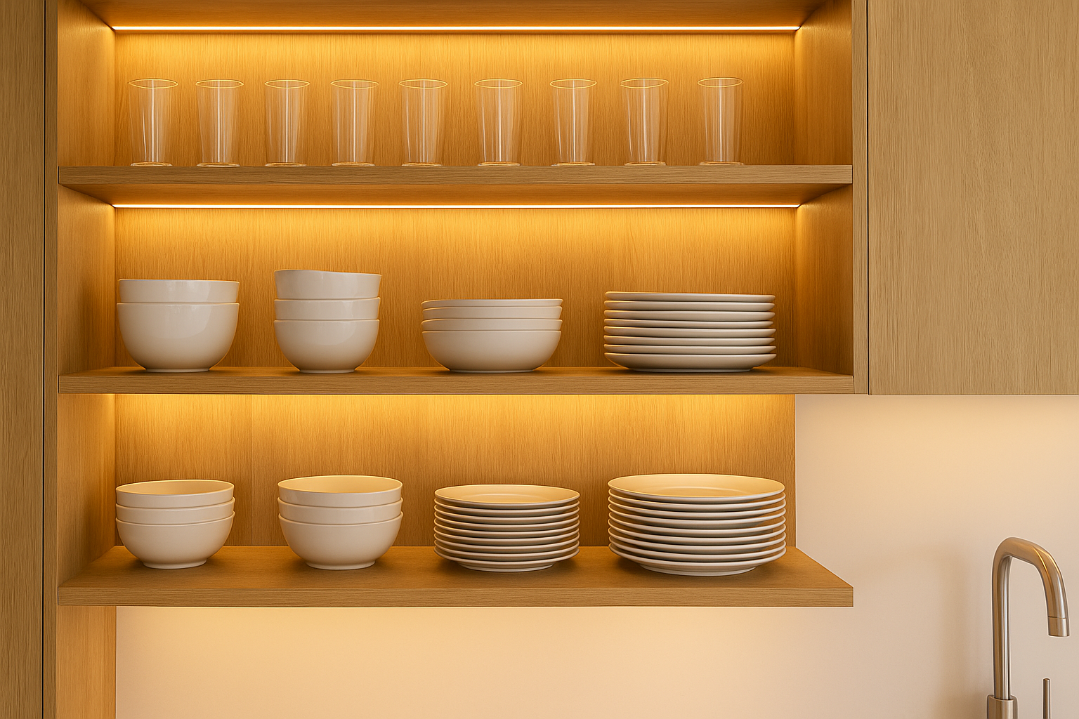 Osvetlitev polic v kuhinji z LED trakovi Super Strela Osvetlitev polic v kuhinji z LED trakovi Super Strela